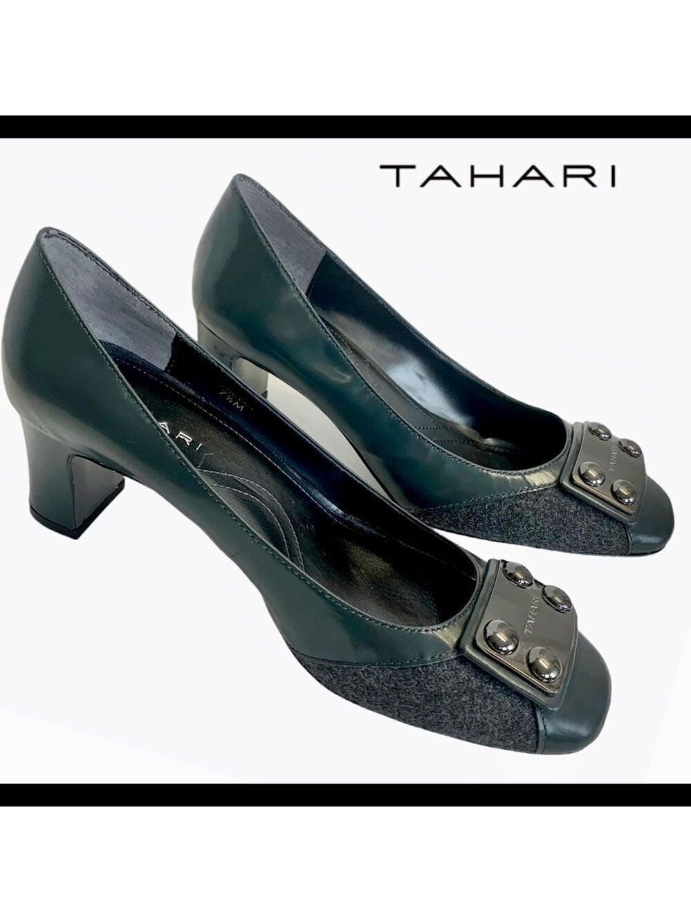 TAHARI "Shirley" Gray Block Heel Pumps Size 7.5
